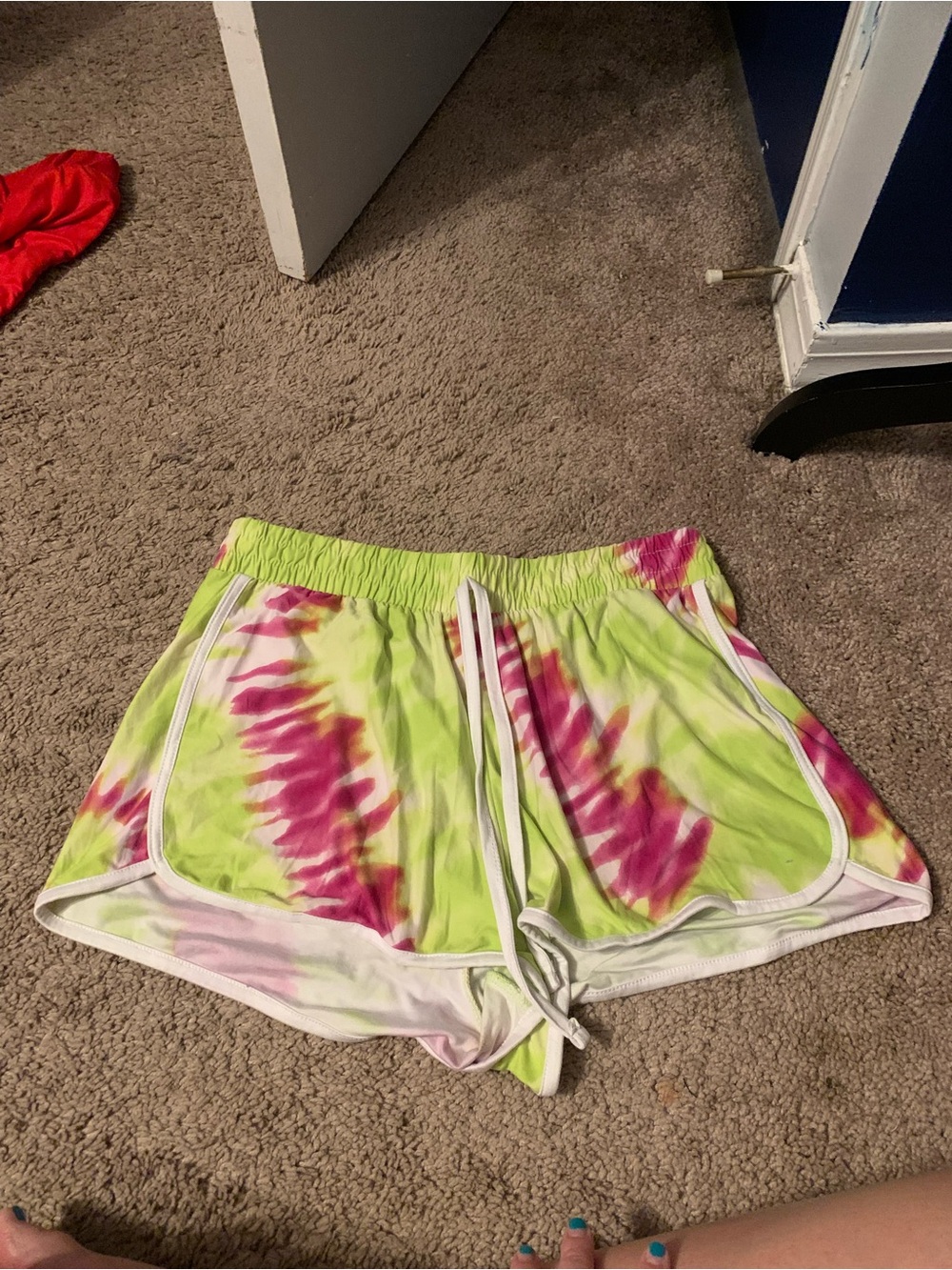 Forever 21 Neon Green & Pink Tie-Dye Athletic Shorts